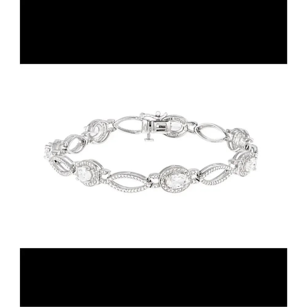 3.61 Ct. Oval Halo Design White Sapphire Gemstone Tennis Bracelet